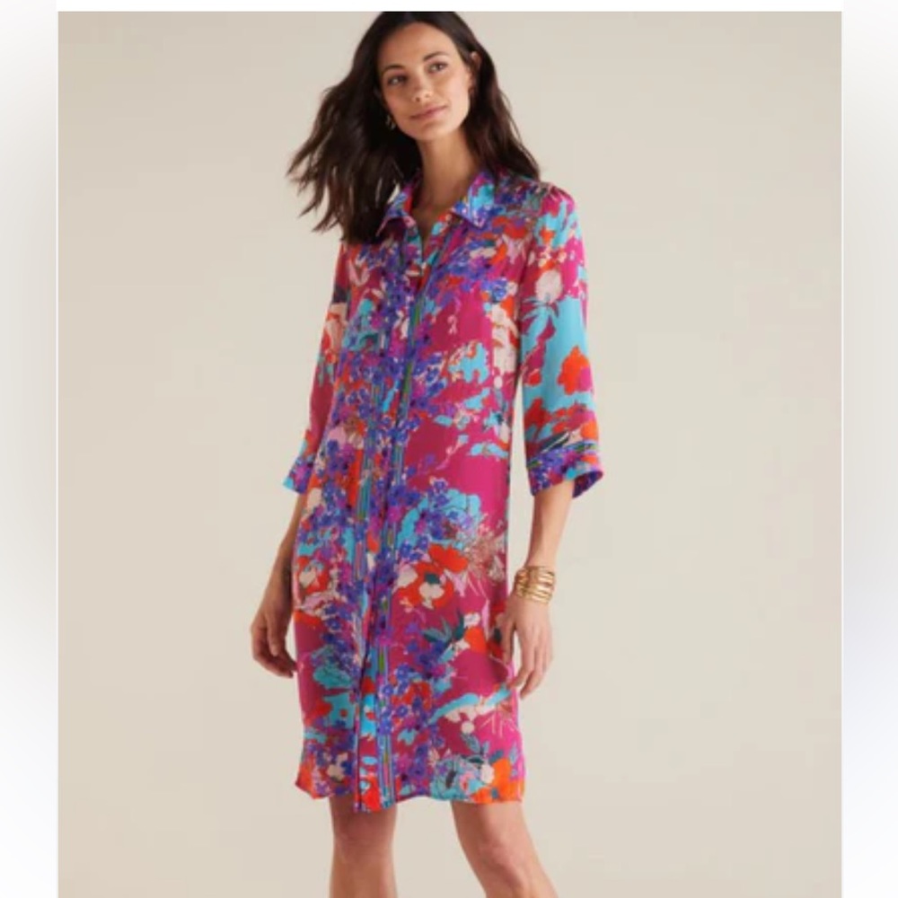 Soft Surroundings Vibrant Floral Dress - Pink, Blue, Orange
